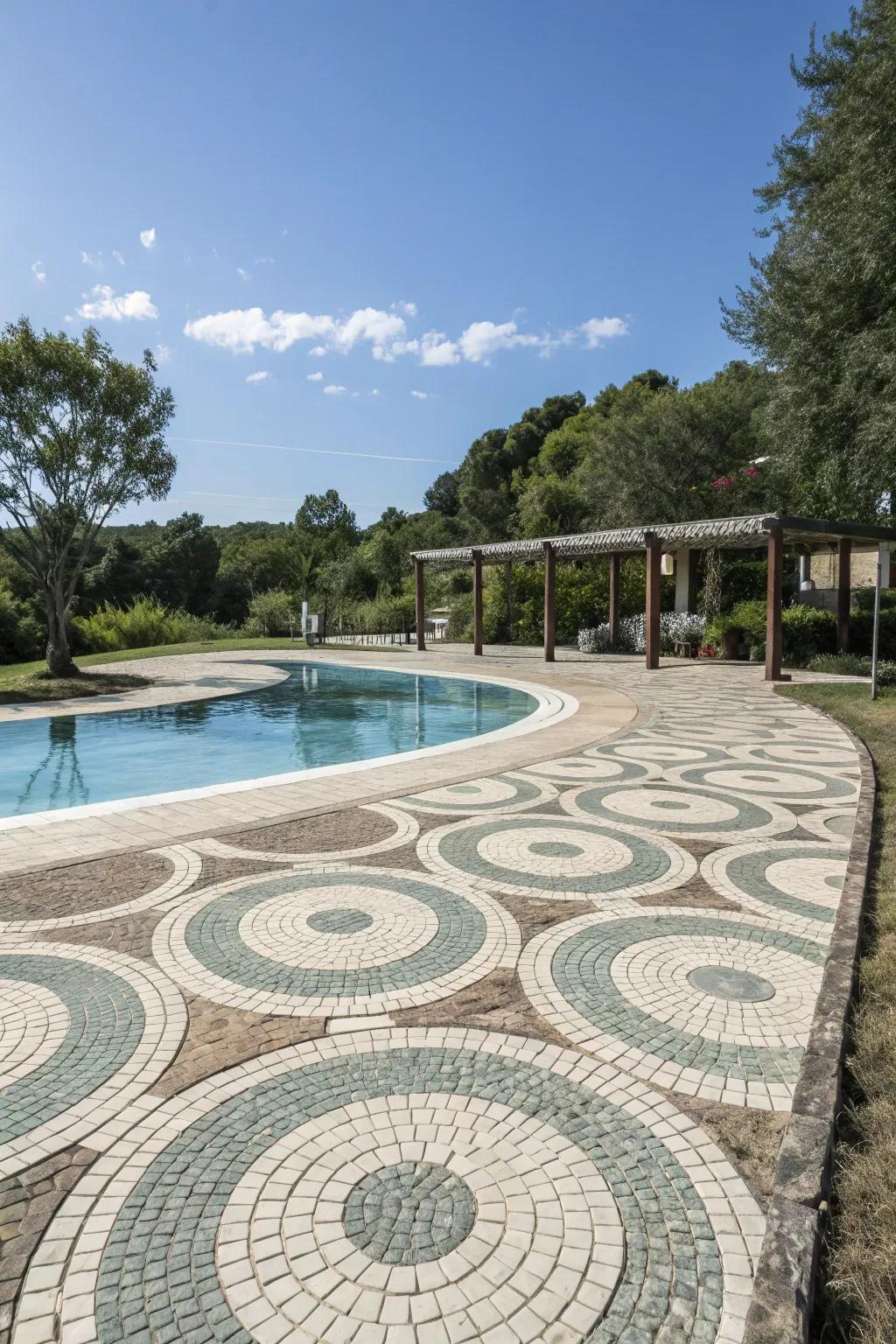 Circular paver patterns create a stunning focal point.