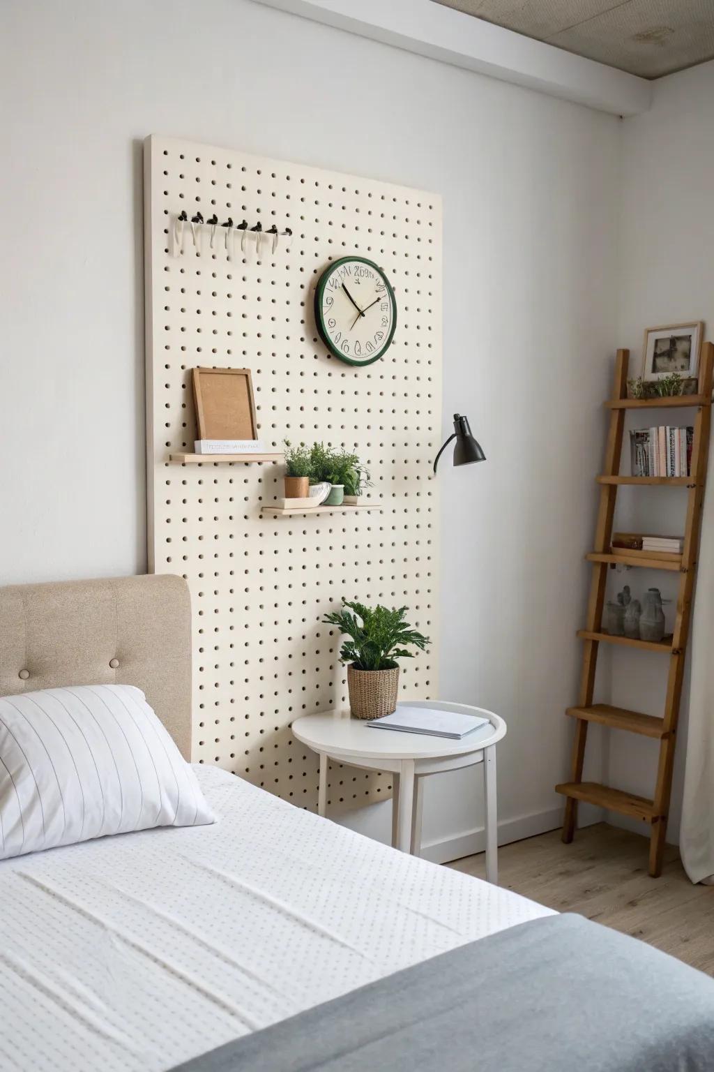 Achieve tranquility through a minimalist pegboard.