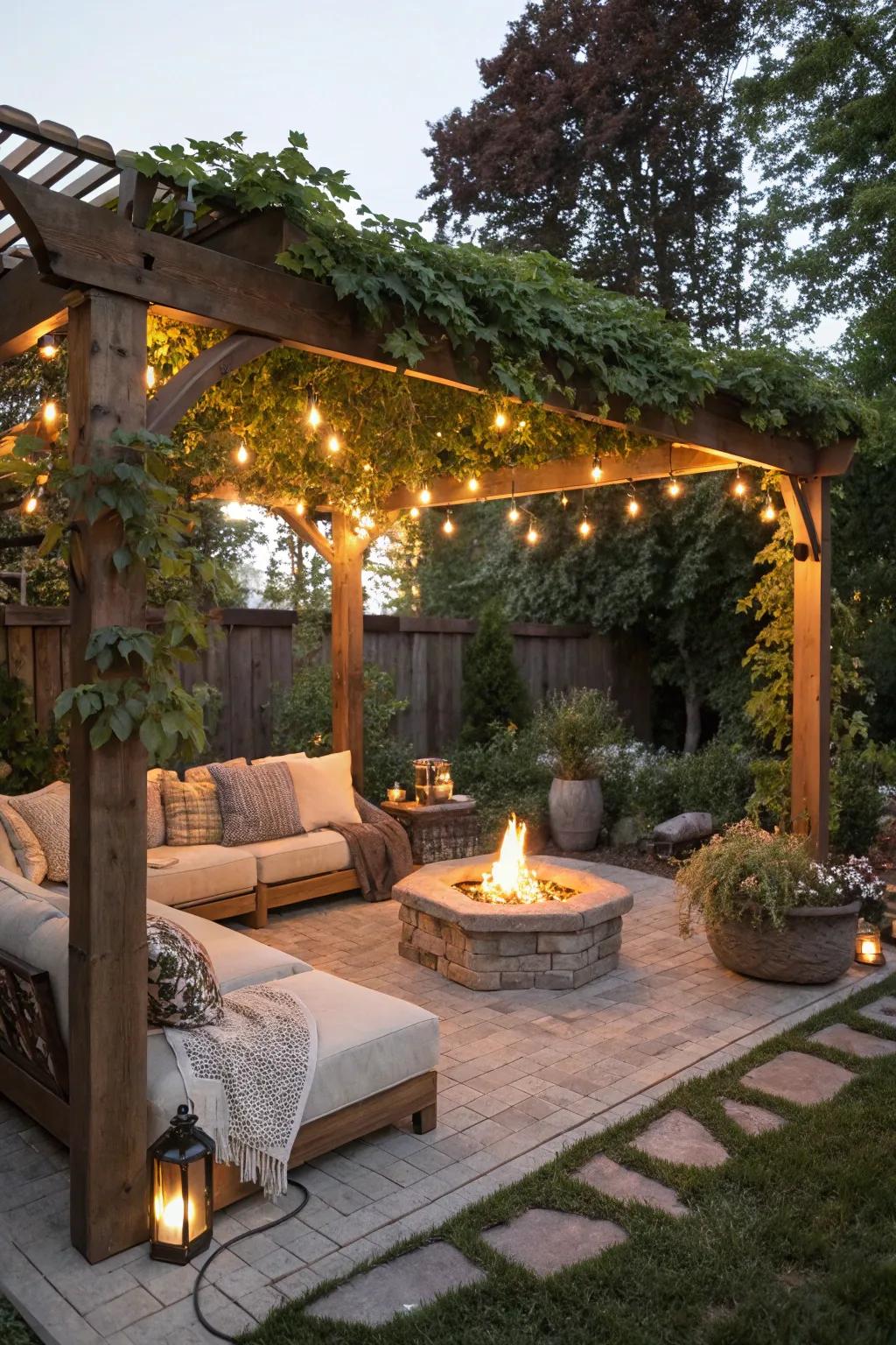Craft a cozy gathering spot using a fire pit.