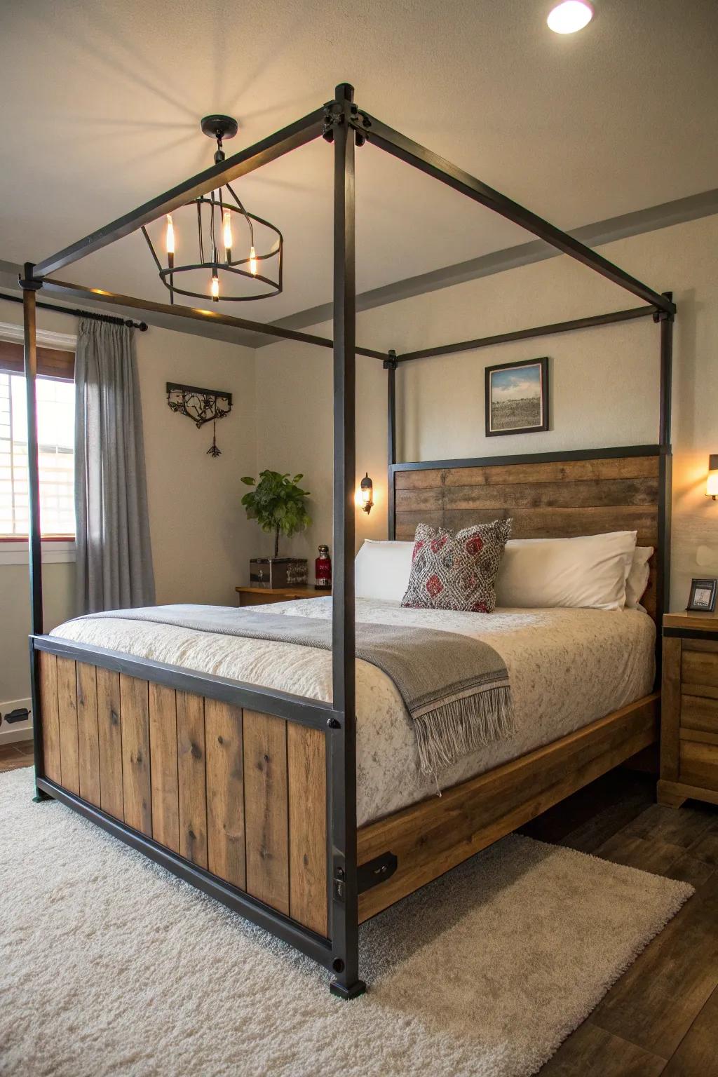 Rustic-industrial beds offer a unique blend of styles.