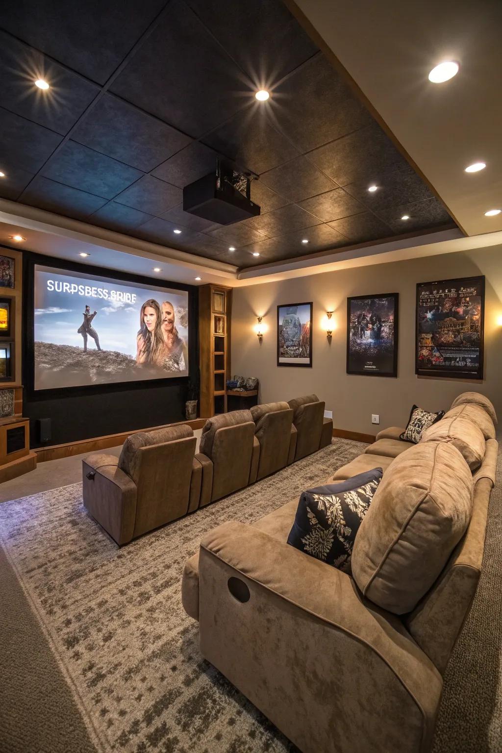 A house movie theater setup within the amusement zone for motion picture lovers.