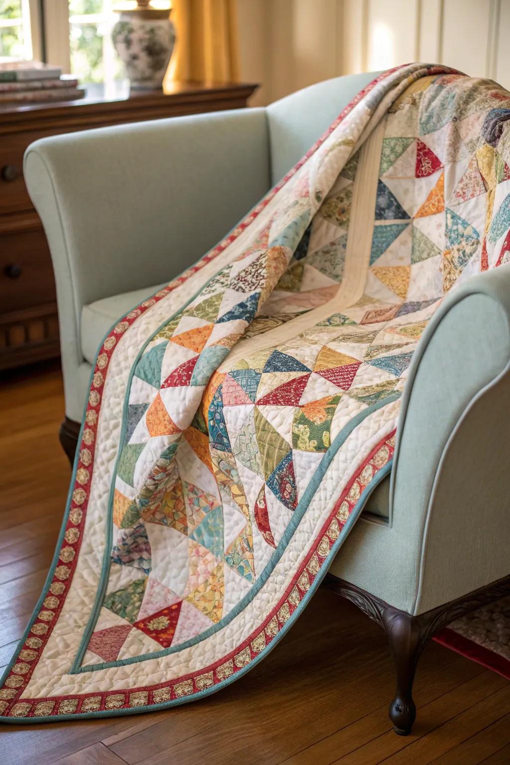 Angled binding furnishes adaptability for quilts presenting curves.
