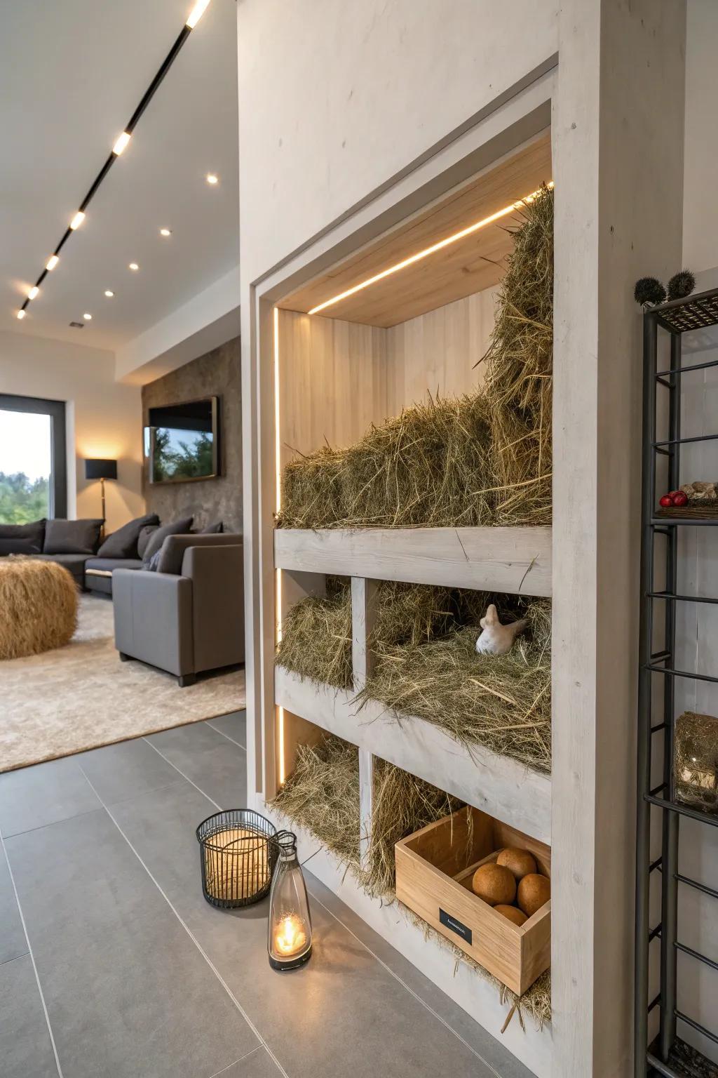 The niche keeps storage discreet.