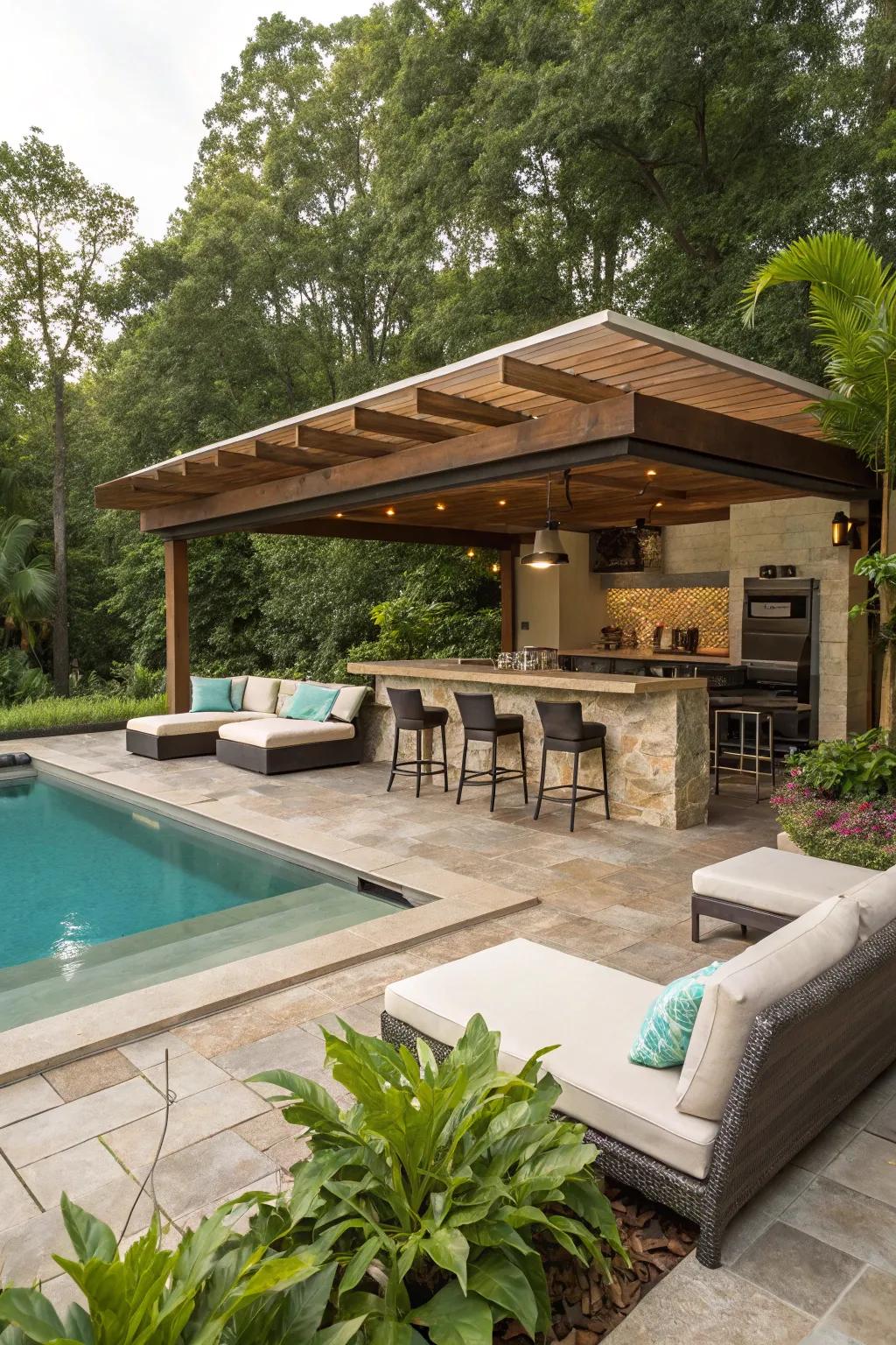 A poolside lounge proffers a resort-themed venture.