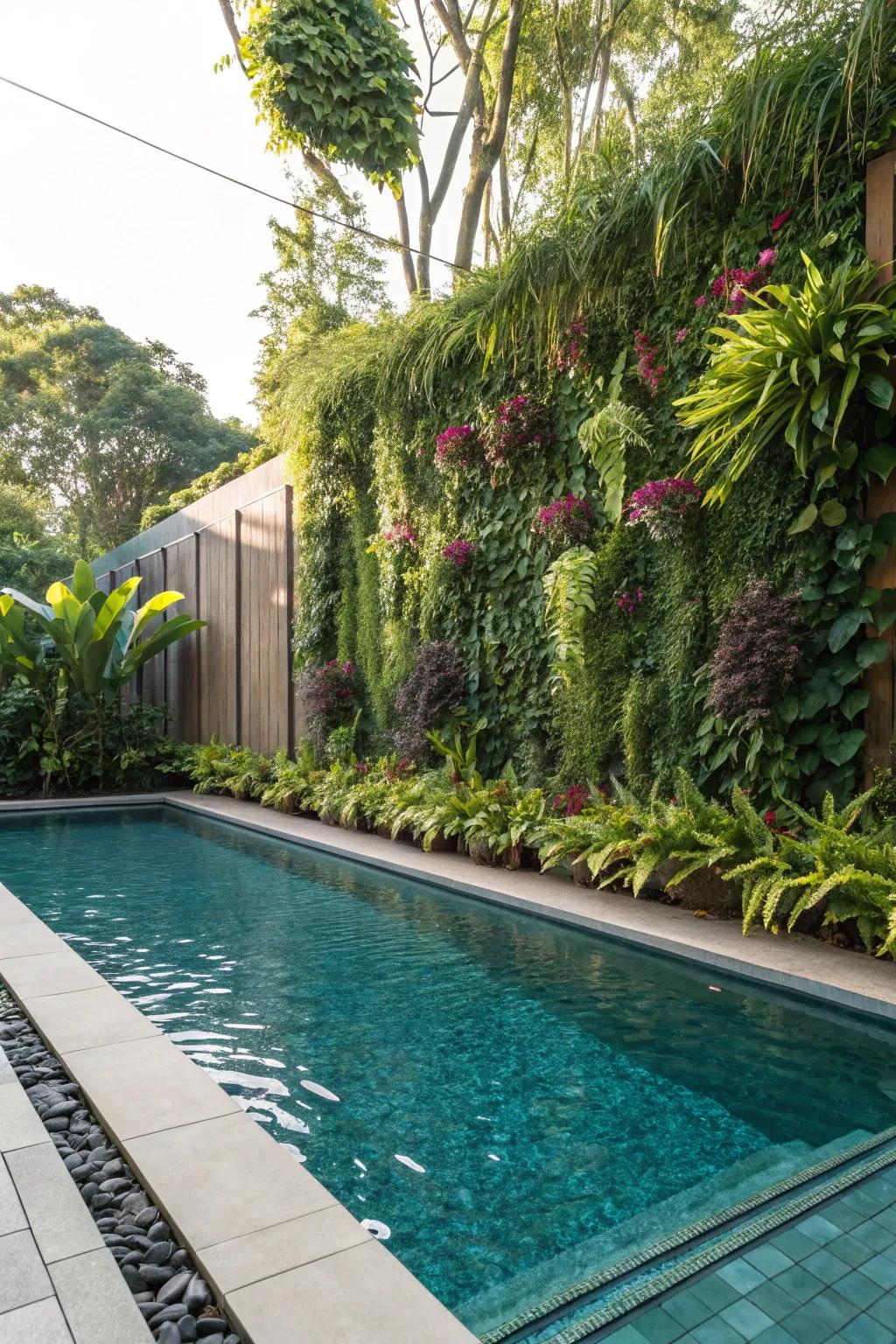 Upright gardens give rich greenery in small space.
