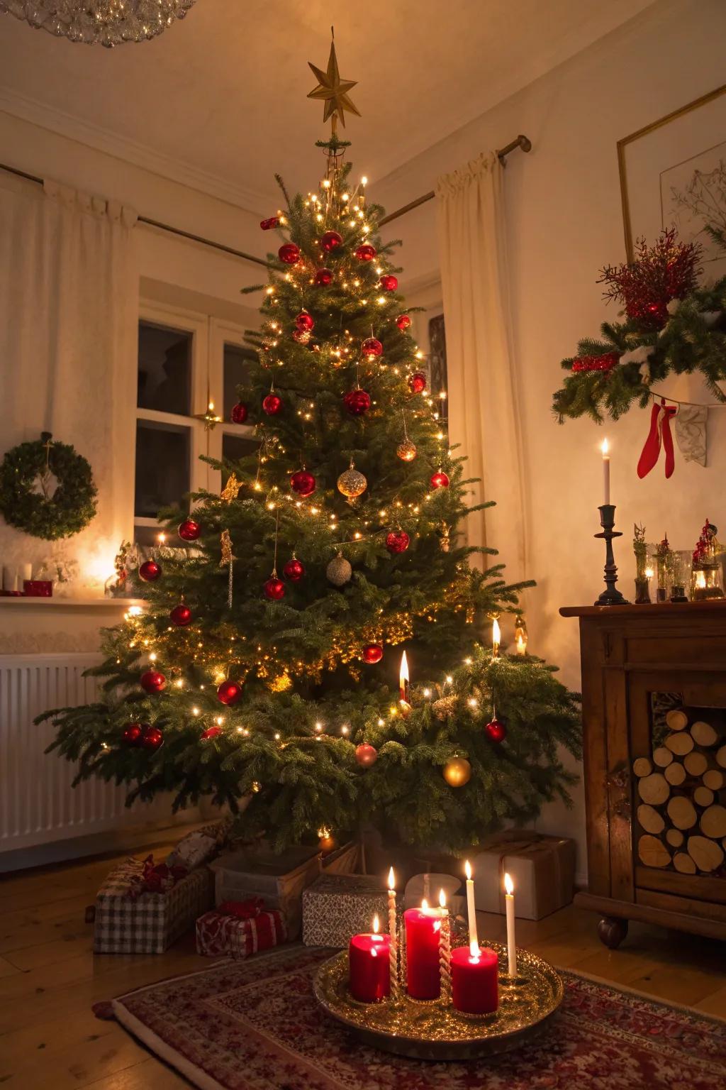 LED candles provide a soft, romantic glow to the tree.