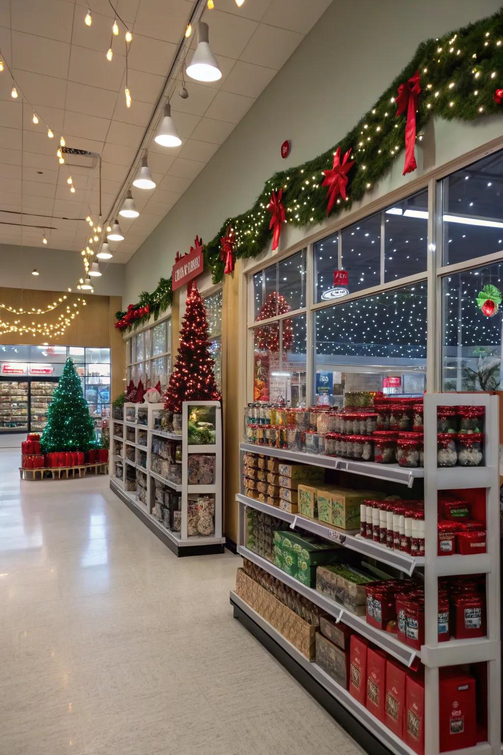 Themed lights enhancing the store's seasonal promotions.