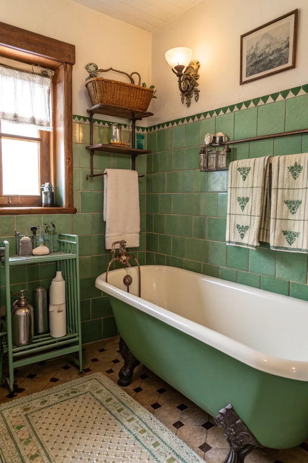 Green elements furnish a refreshing yet wistful element to retro design.