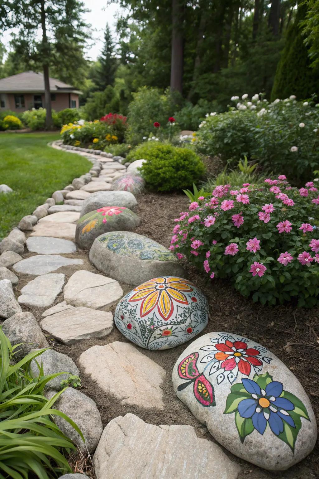 Commemorate the seasons via creative streamside stone decor.