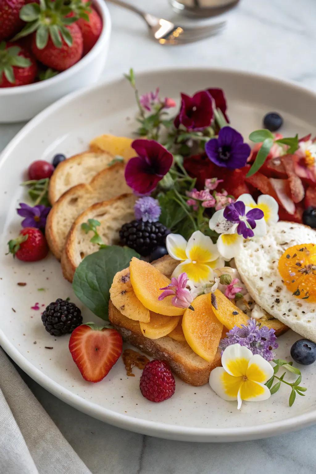 Plant-based blooms append an unforeseen and delightful visual touch.