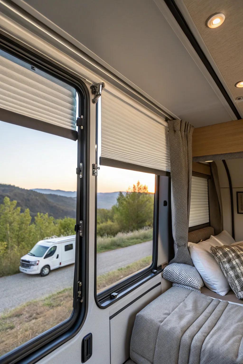 Day/night shades offer versatile privacy and light options.