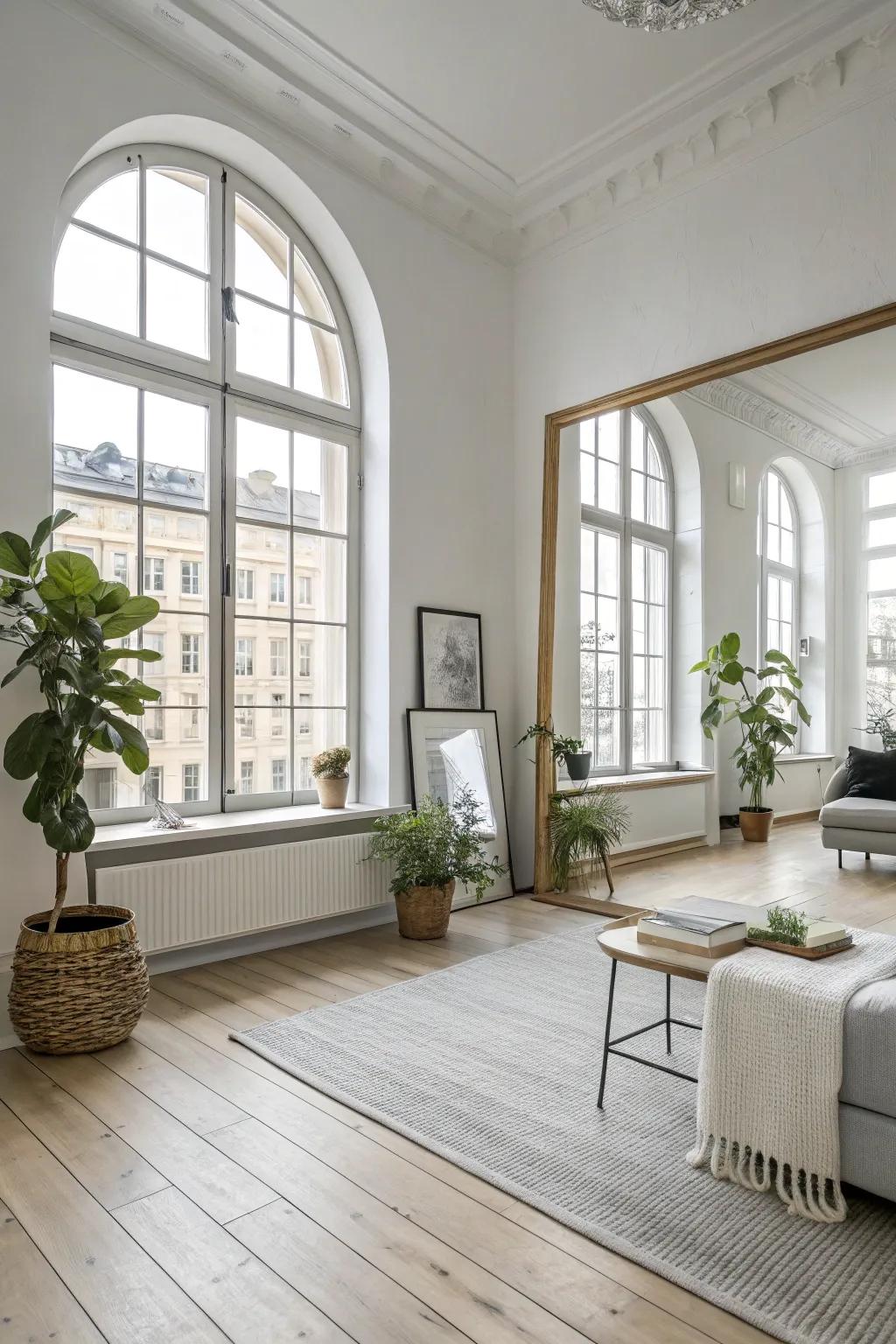 Mirrors magnify light and space in this Scandinavian interior.