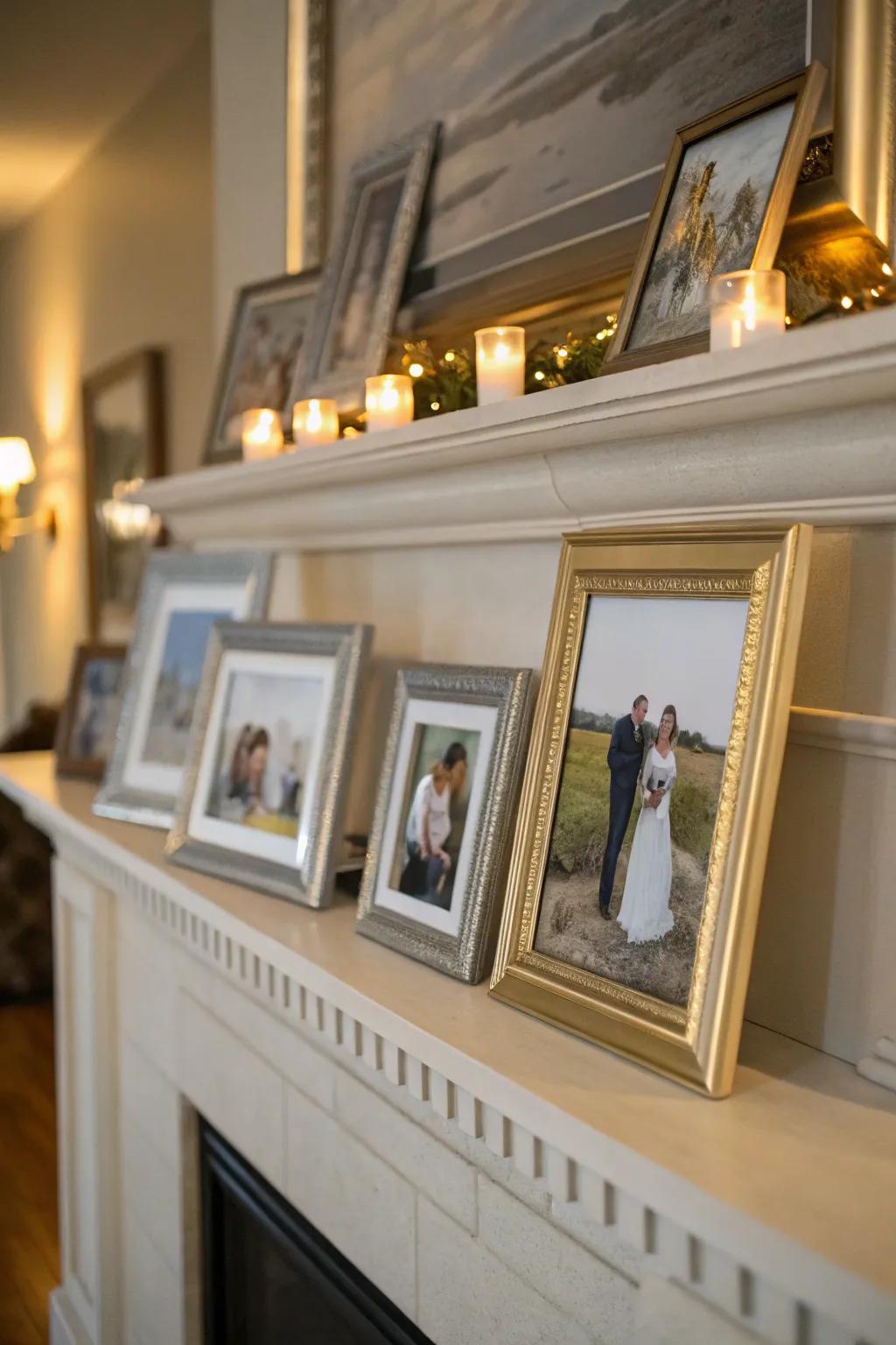 This mantel's warmth and personality are enhanced by personal images.