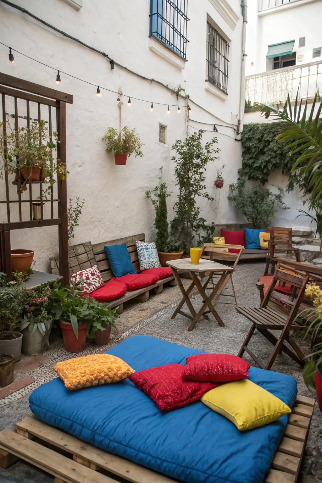 Vivid embellishments personalize and enliven a courtyard.