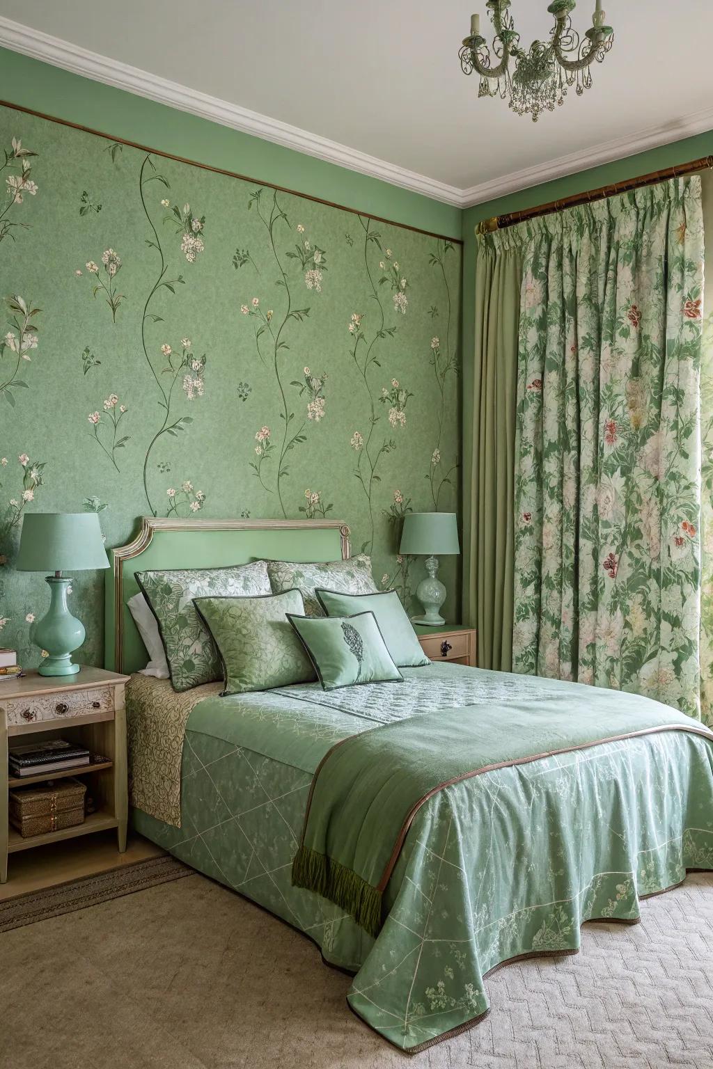 Patterns increase interest and dynamism to green decor.