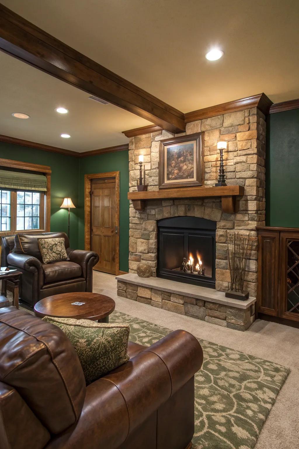 A dual-access fireplace connects spaces, delivering warmth and style to multiple areas.