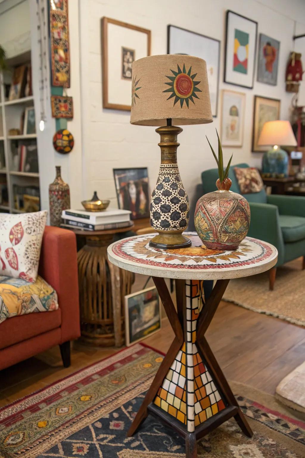 Unusual objects foster intrigue on a side table.