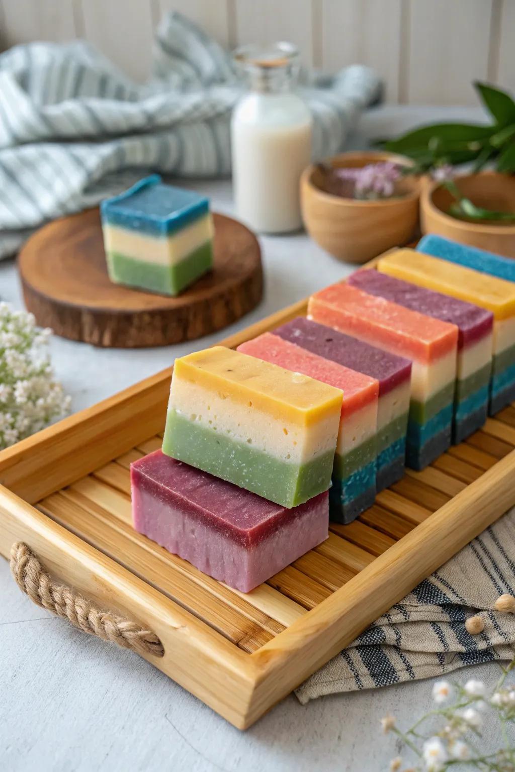 Sustainable bath bars featuring stunning eco-conscious layers.