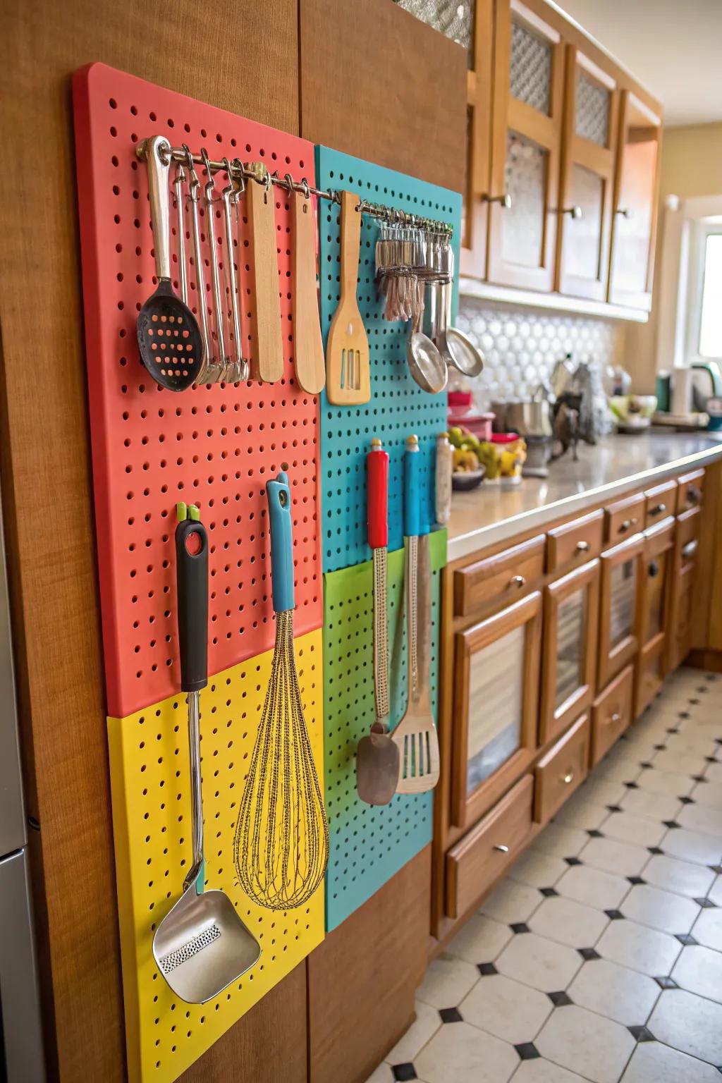 Pegboards offer flexible storage for any room.