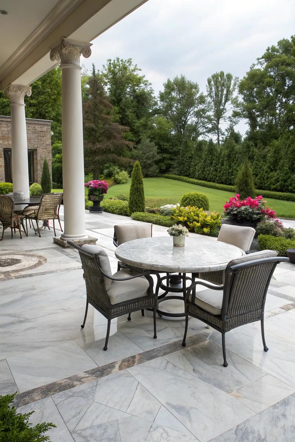 A lavish marble-look patio achieved with concrete tints.
