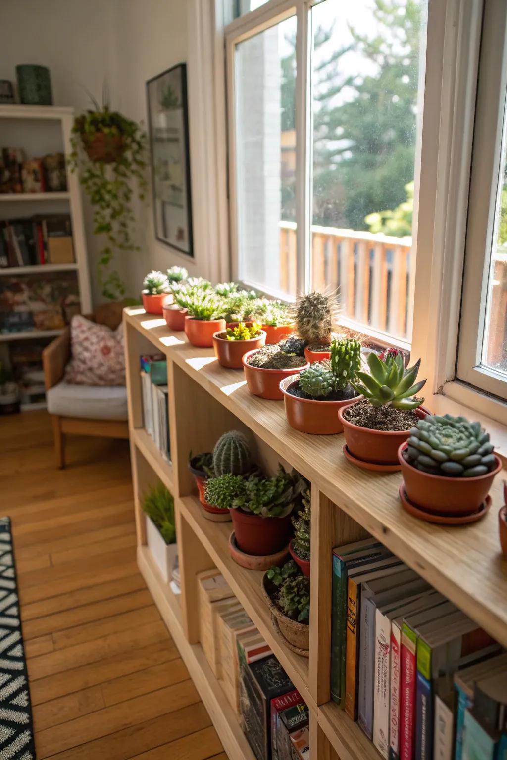A charming interior exhibit of succulents contributing vitality to residence interiors.