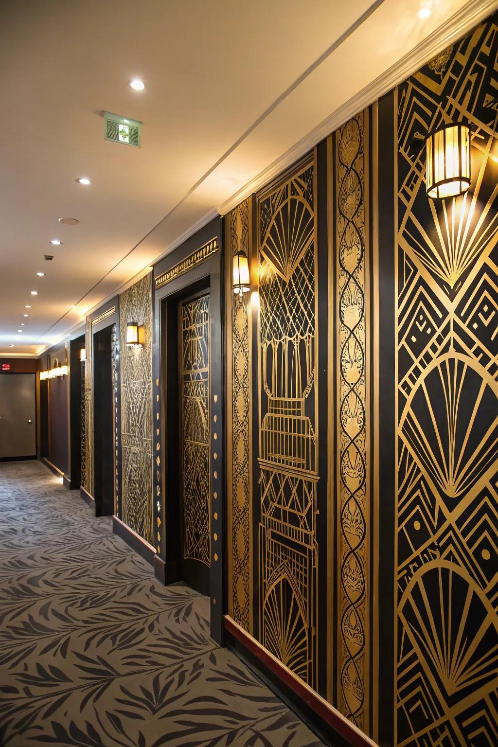 Introduce glamour with Art Deco wallpaper.