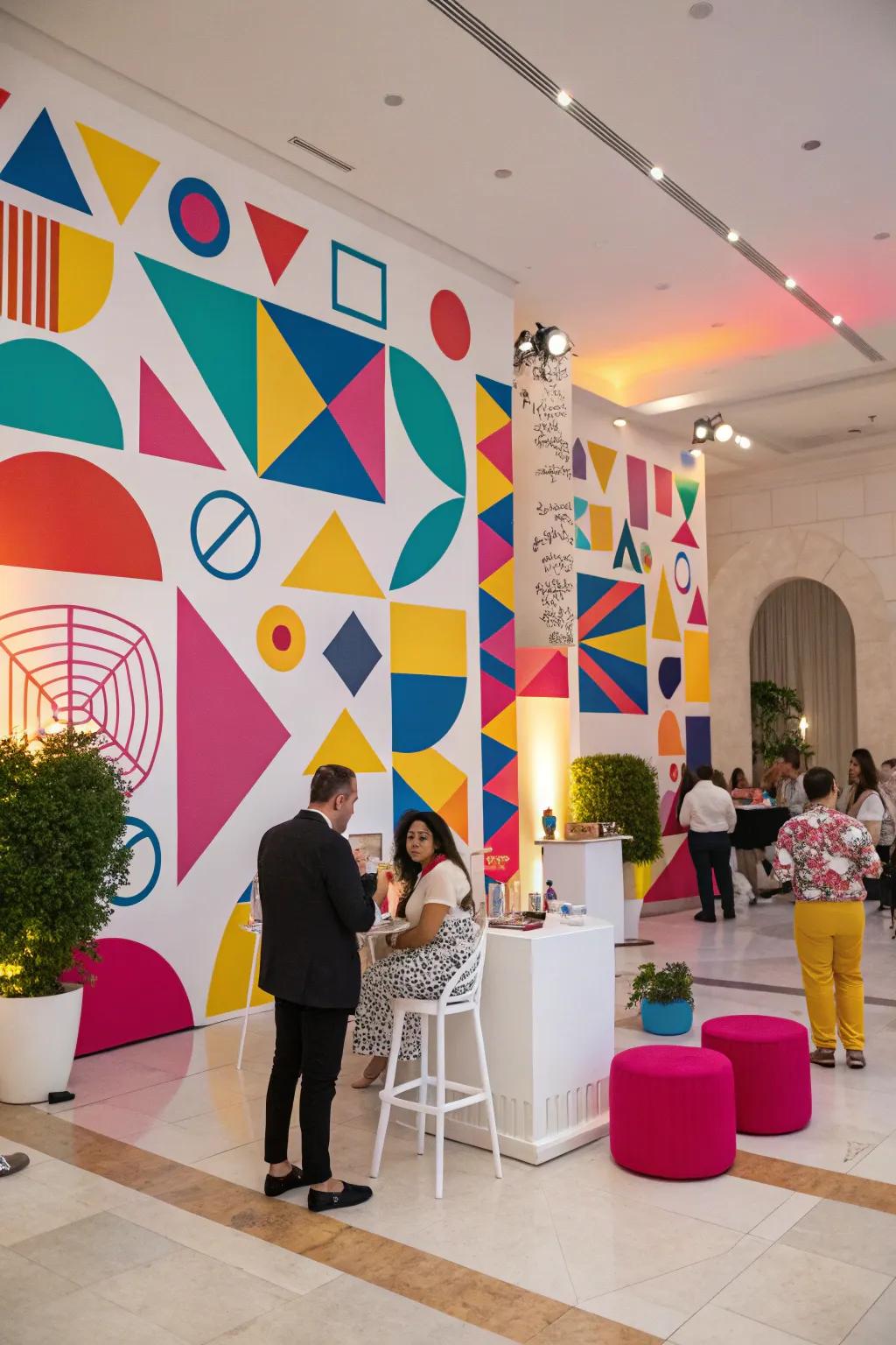 A contemporary angular backdrop offering a fashionable, modern design.