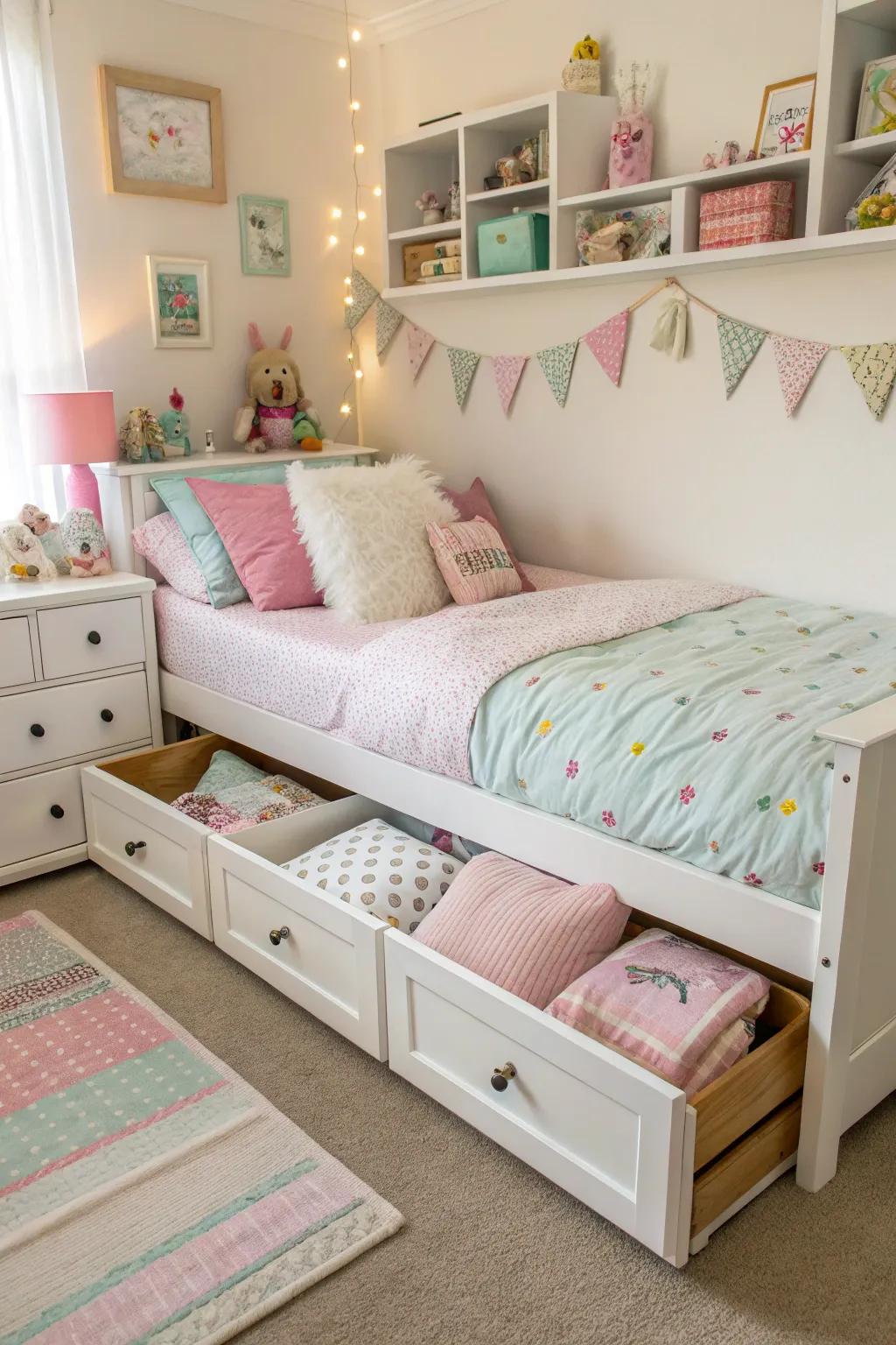 A multi-purpose bed maximizes space and functionality.