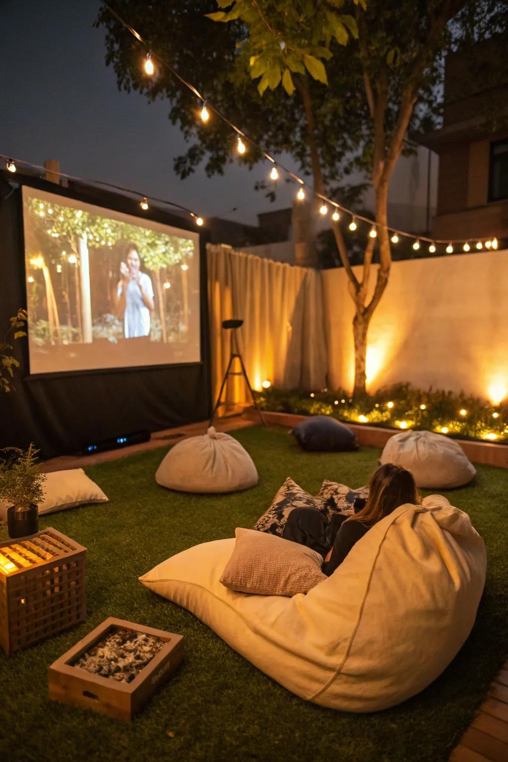 A captivating cinema night arrangement on turf.