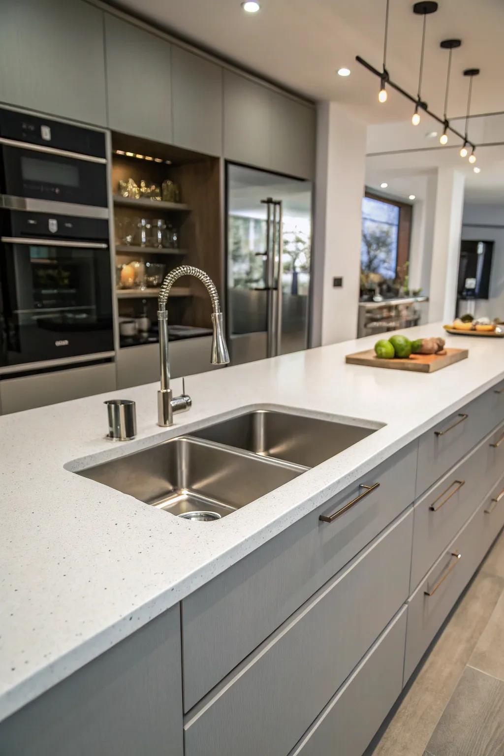 Seamless installation of an undermount sink, enhancing the kitchen's clean lines.