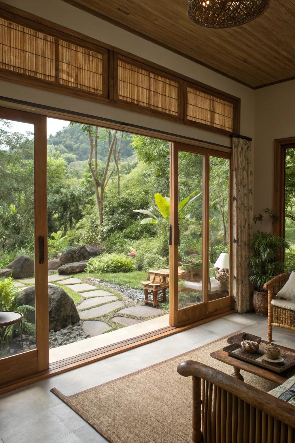 Wooded valances bring warmth and a natural vibe.