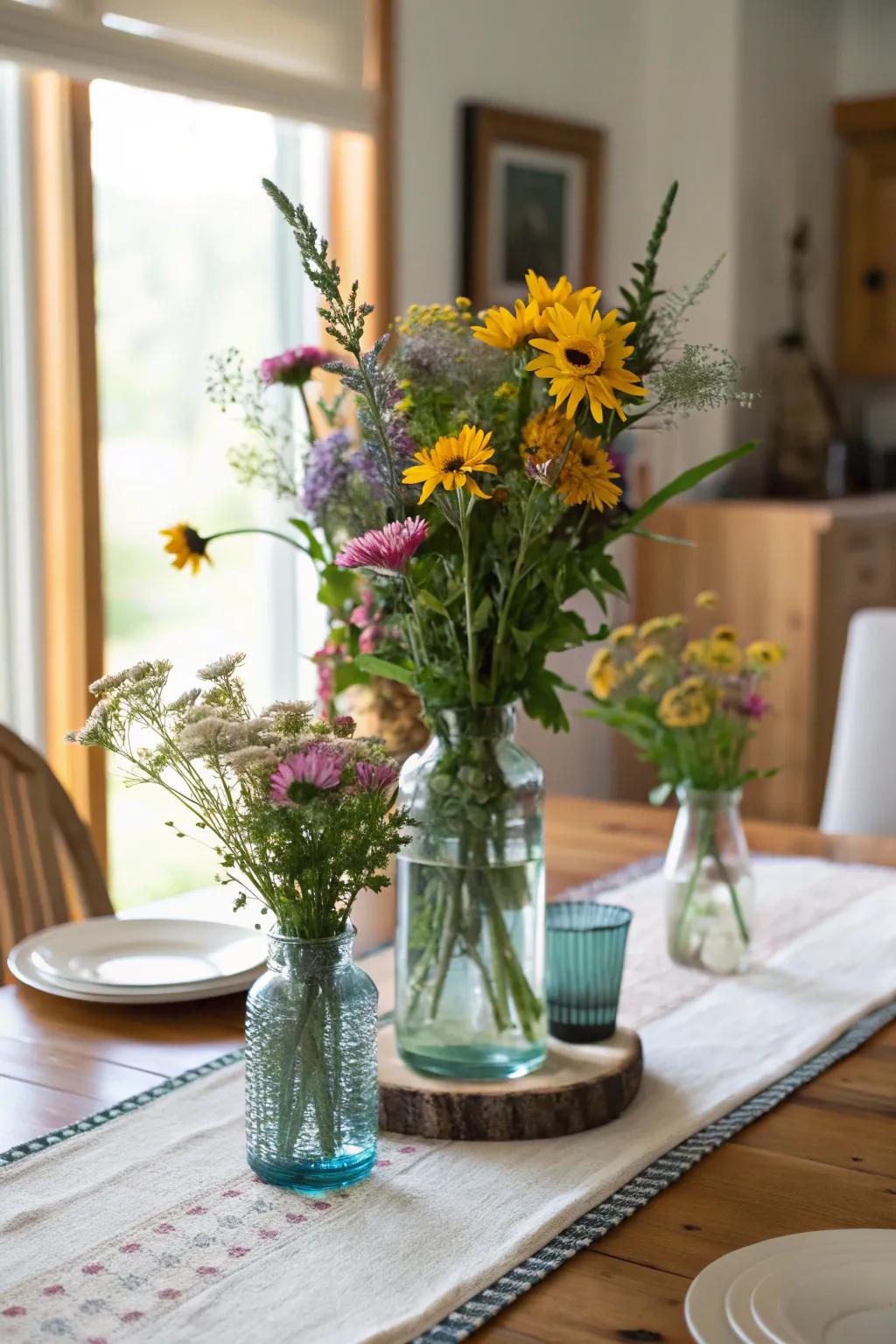 Reprocessed glass and wildflowers for eco-friendly appeal.