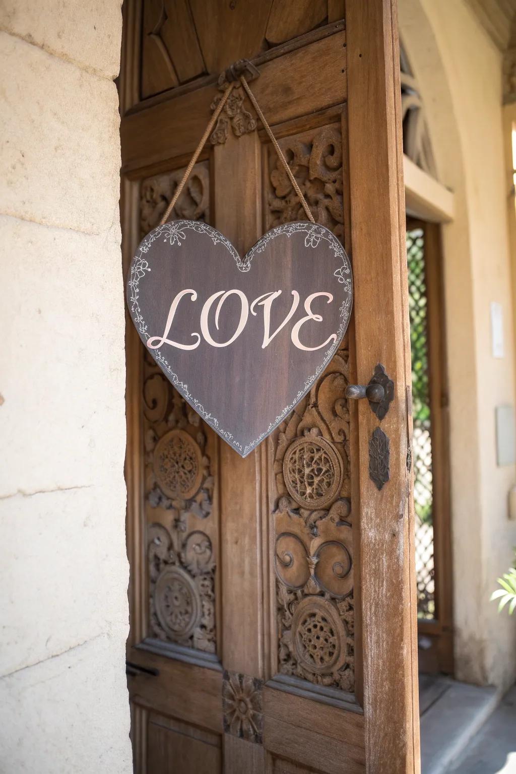An affection quote sign adds a heartfelt message to your Valentine's design.