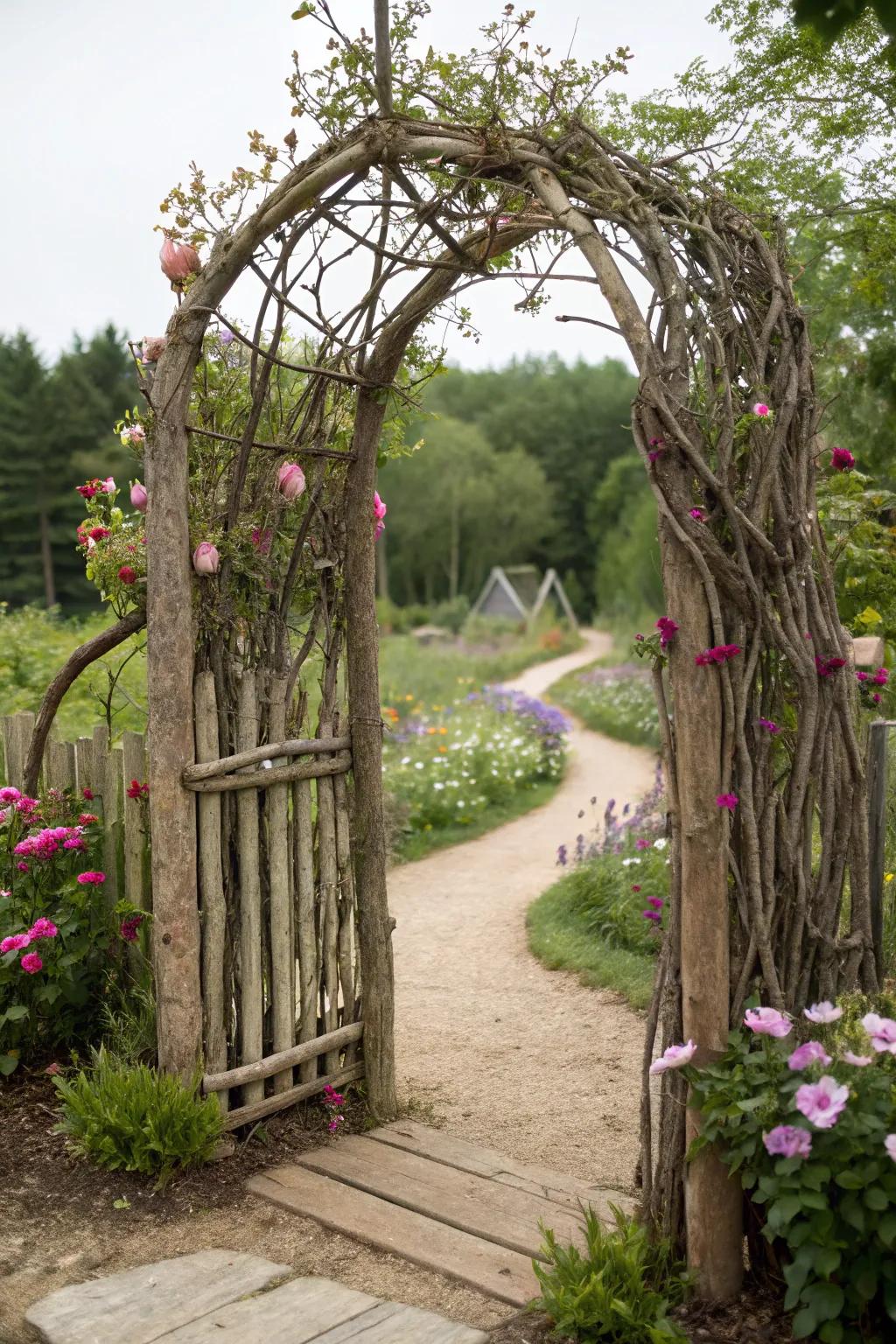 An exciting branch entryway for a fairy-tale garden.