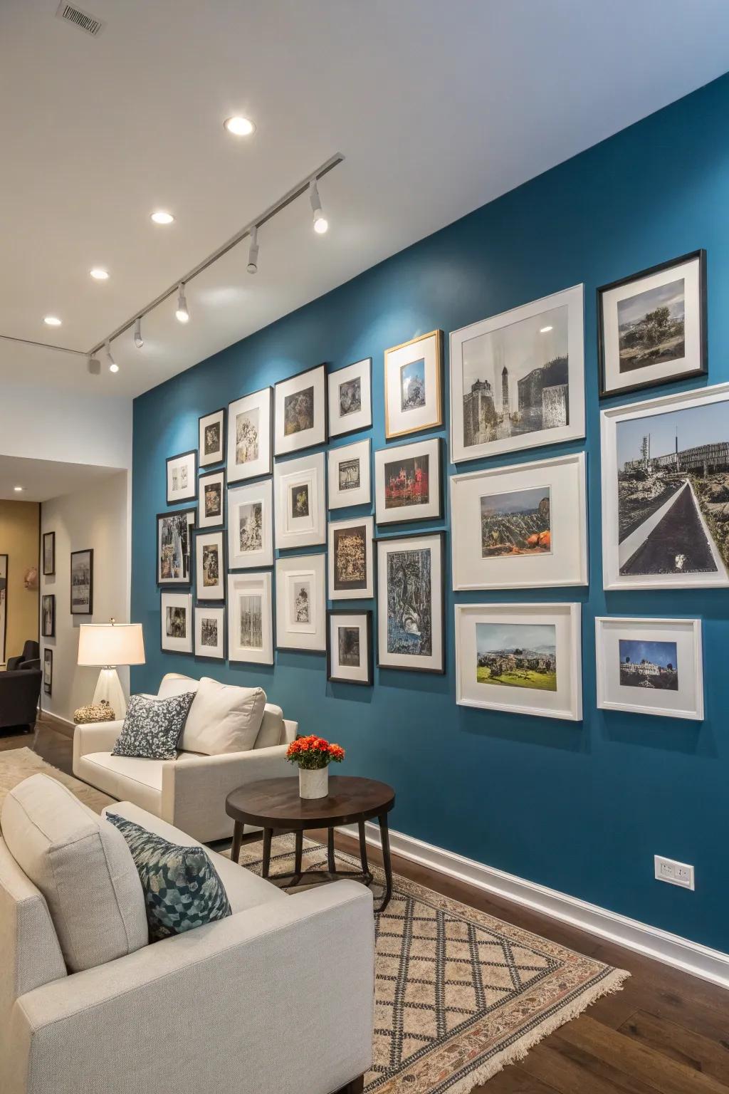 A curated exhibit positioned against a striking backdrop
