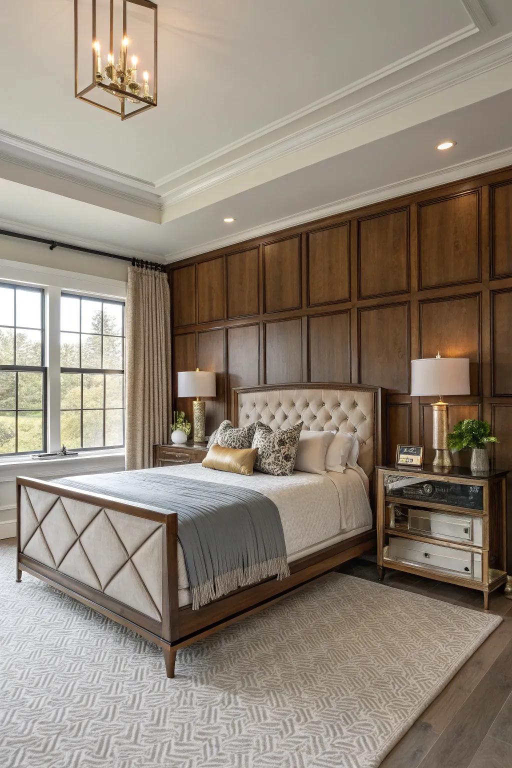 A synthesis of elements in paneling adds a modern nuance to your bedroom.