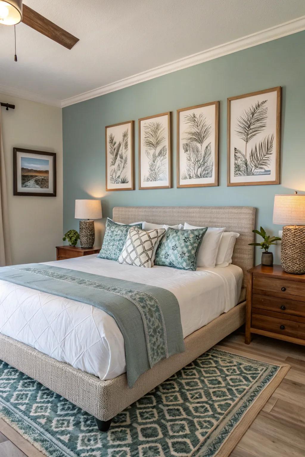 Coordinating art compositions create a cohesive look.