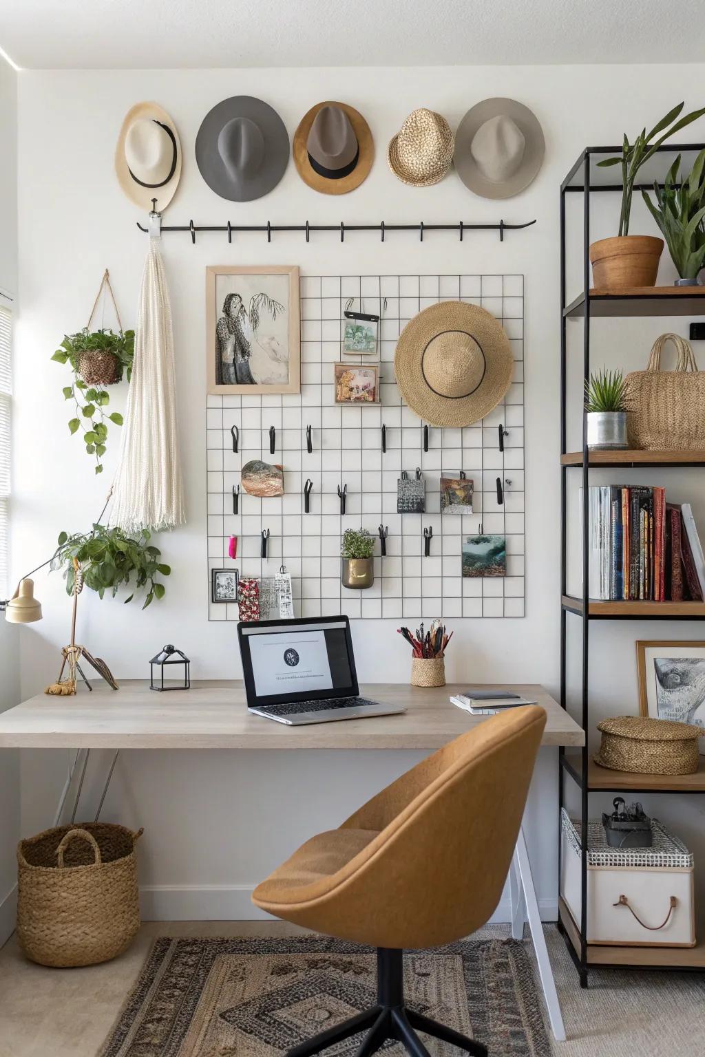An eclectic hat display using mixed media methods