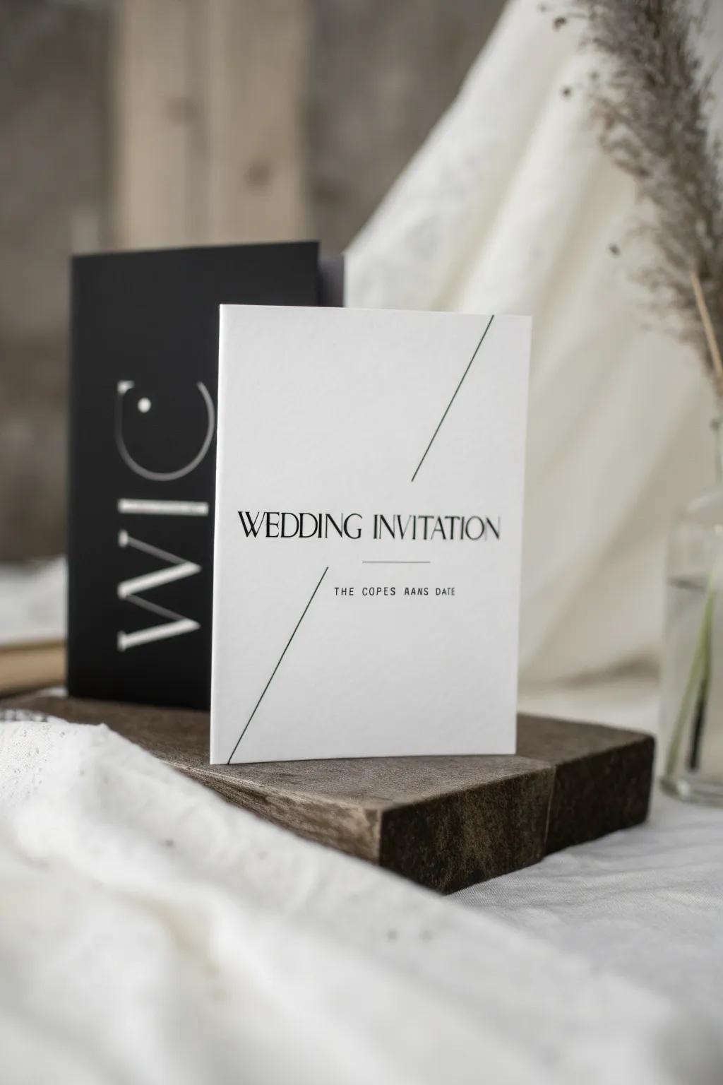 Contemporary single-shade announcement in charcoal and white.