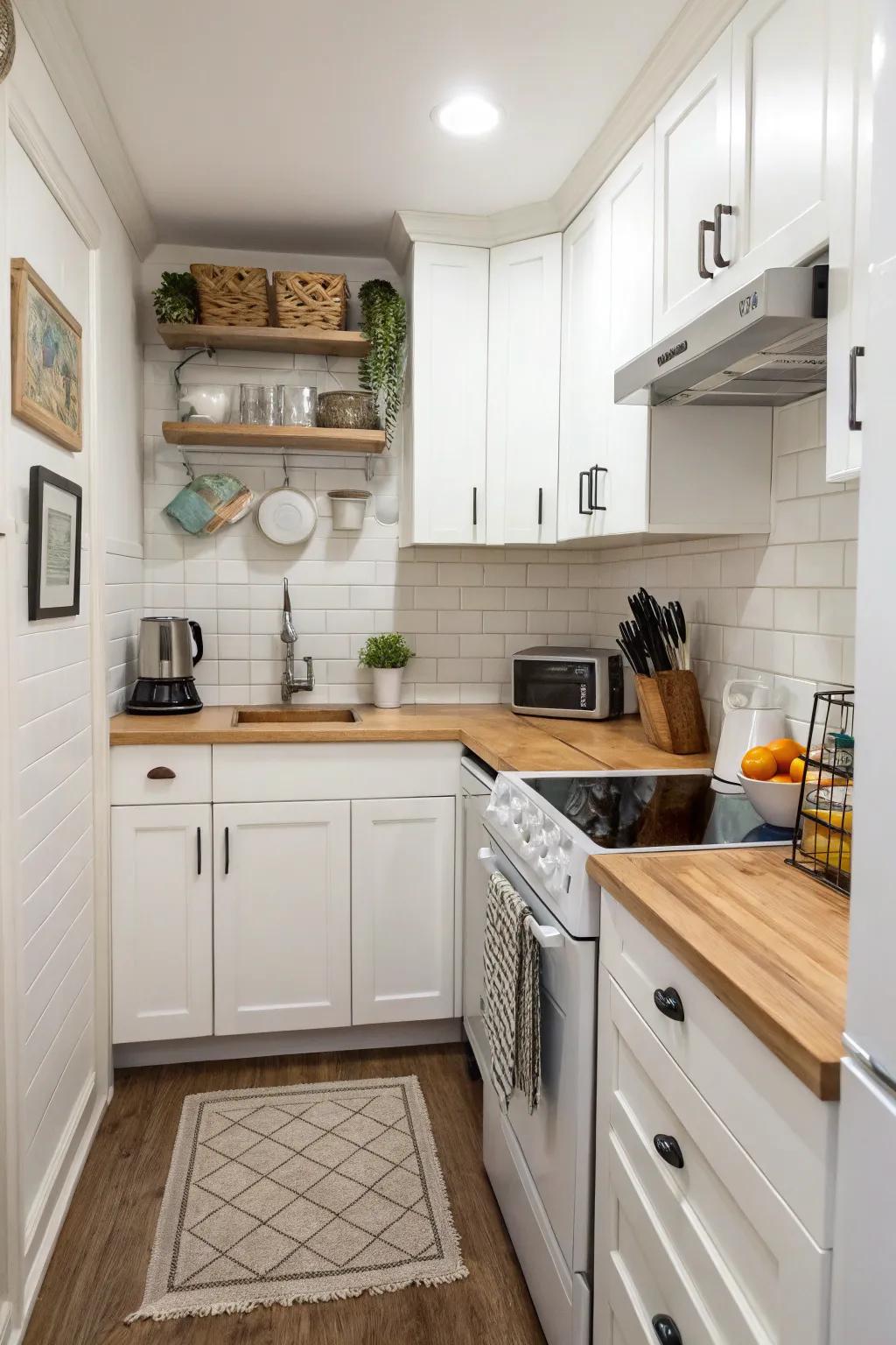 Ingenious design in a small kitchen cultivates an illusion of space.