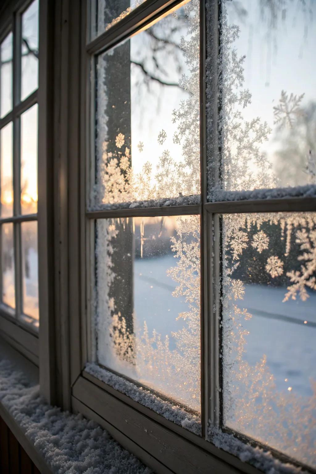 Iced panes bring the cozy feel of a winter cabin indoors.