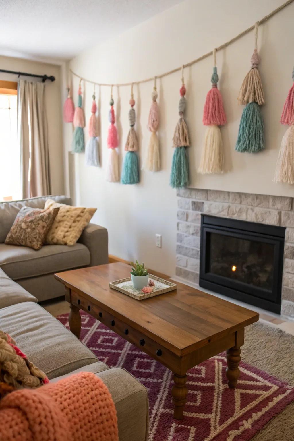 Knitted elements contribute warmth and coziness.