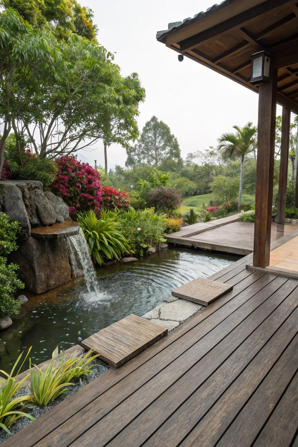 A water feature brings a serene and calming presence to your deck.