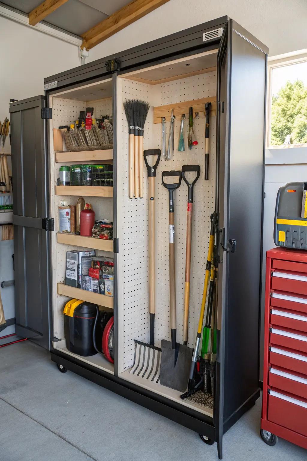 Custom organization with a tool closet that you can change.