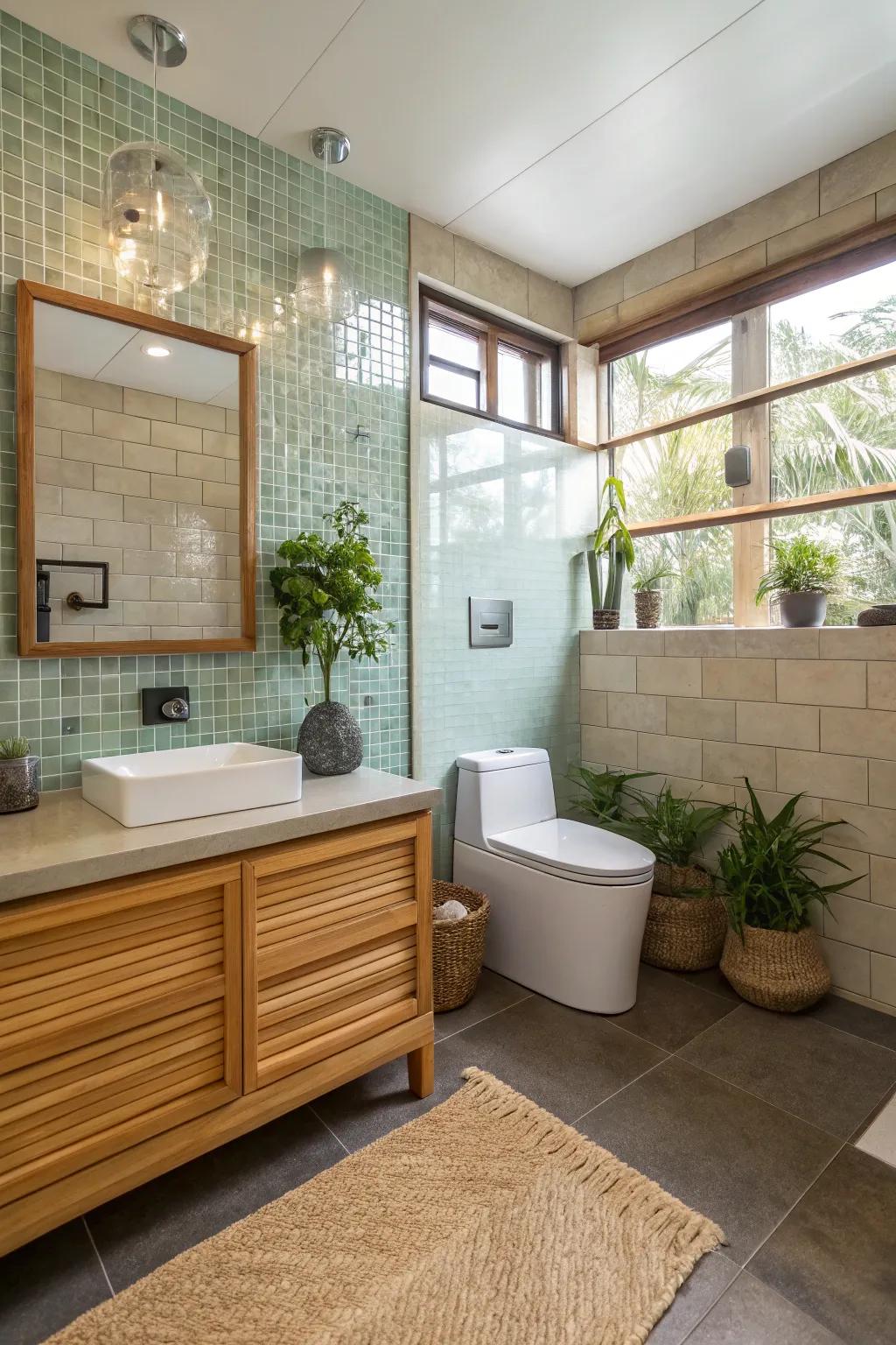 Eco-conscious materials enhance the sustainability of this powder room.