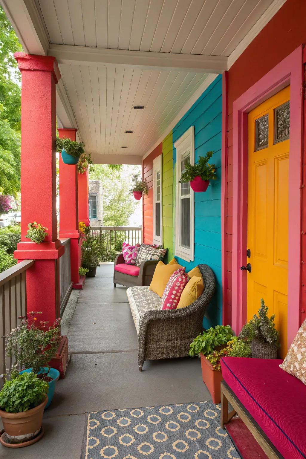 Contrasting colors adding a modern flair to the porch.
