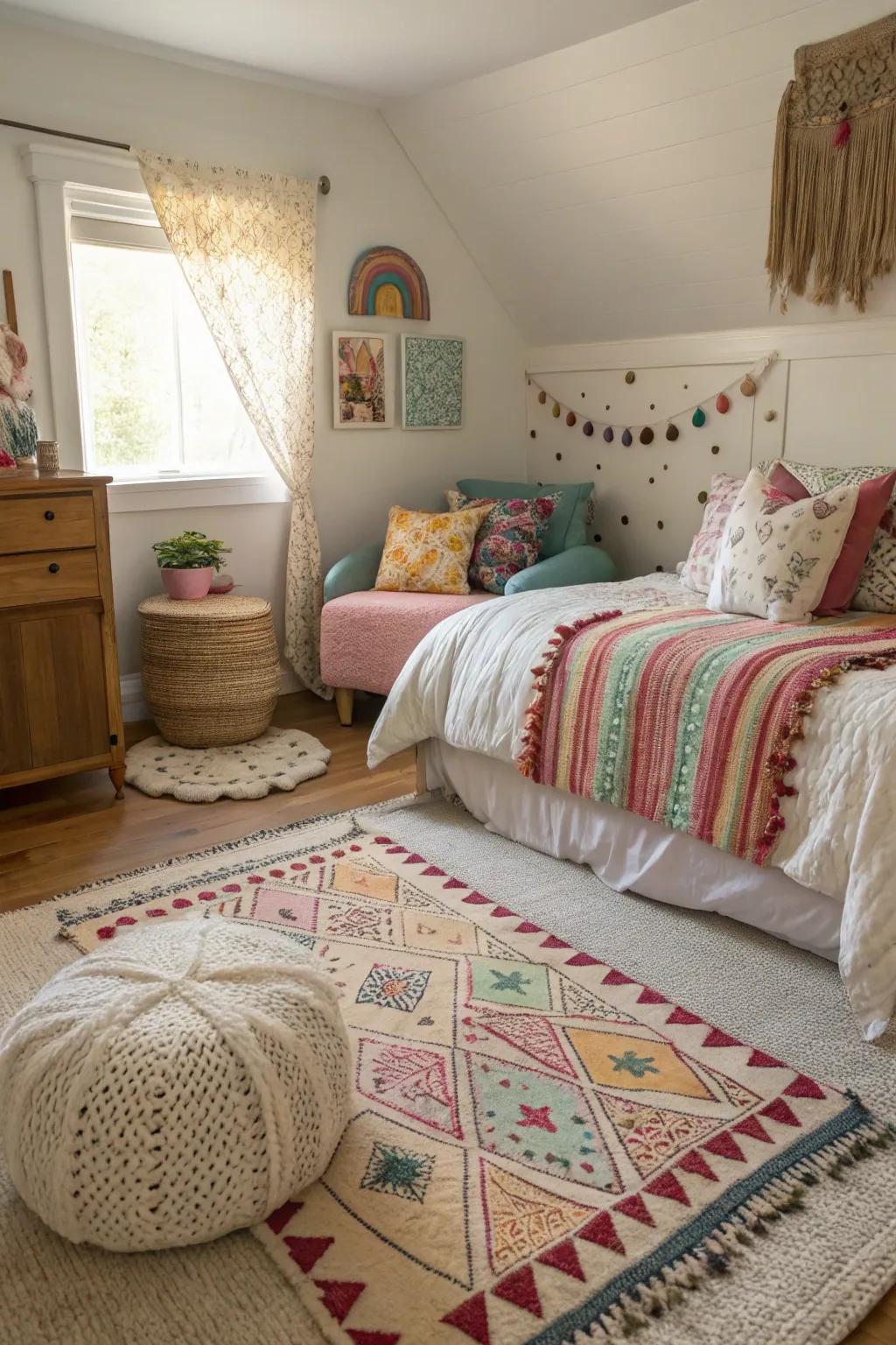Textured surfaces adding depth and warmth to the room.