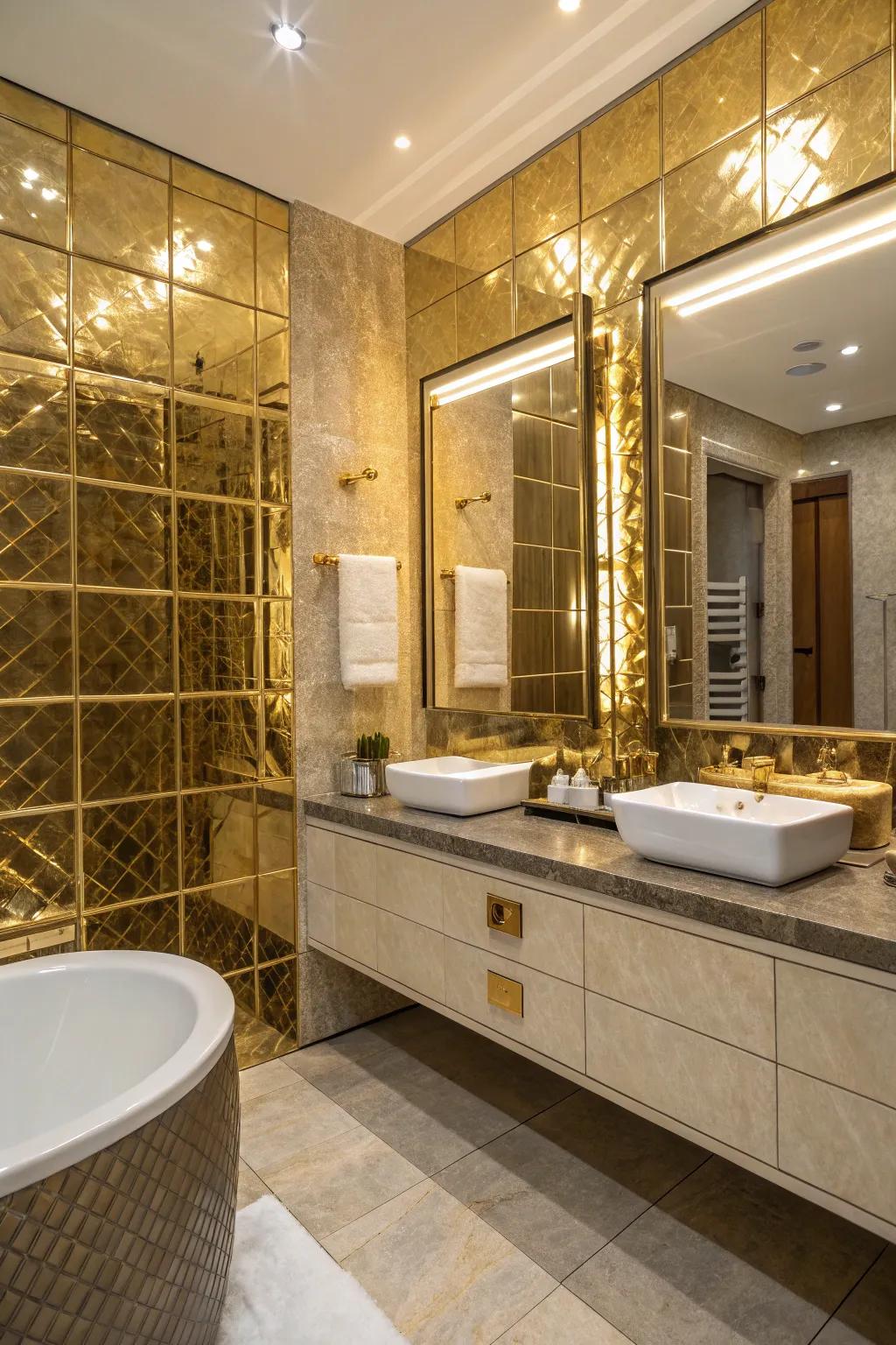 Metal tiles infuse shimmer and sophistication.