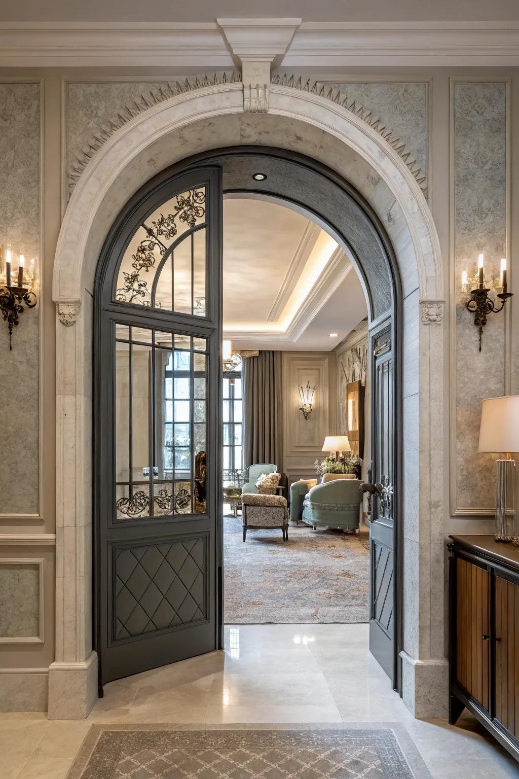 An archway gate that skillfully intermingles modern and vintage aesthetics for a standout appearance.