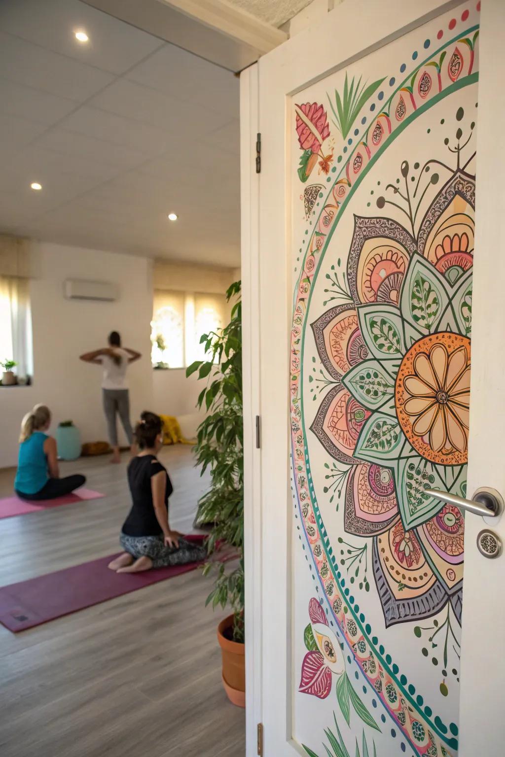 A mandala-decorated door that enhances tranquility and focus.